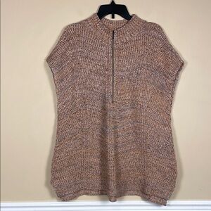 J. Jill Women’s Knit Half Zip Orange Gray White Comfy Cozy Sleeveless Sweater